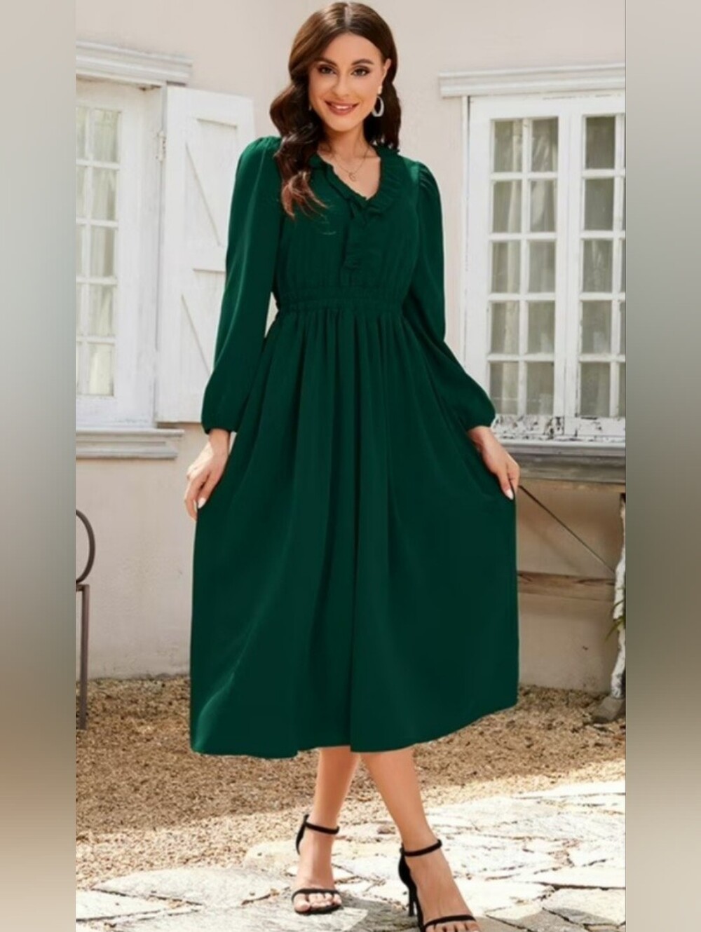 Long Sleeve Ruffle Trim Dress - Picture 2 of 4